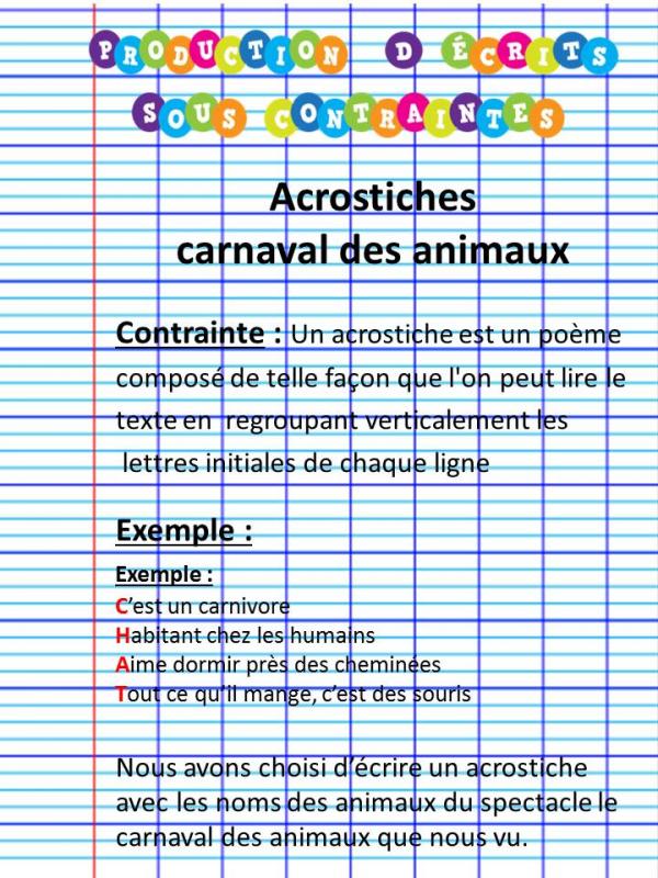 Acrostiches Carnaval Des Animaux Ecole Elementaire Jean Paul Marat